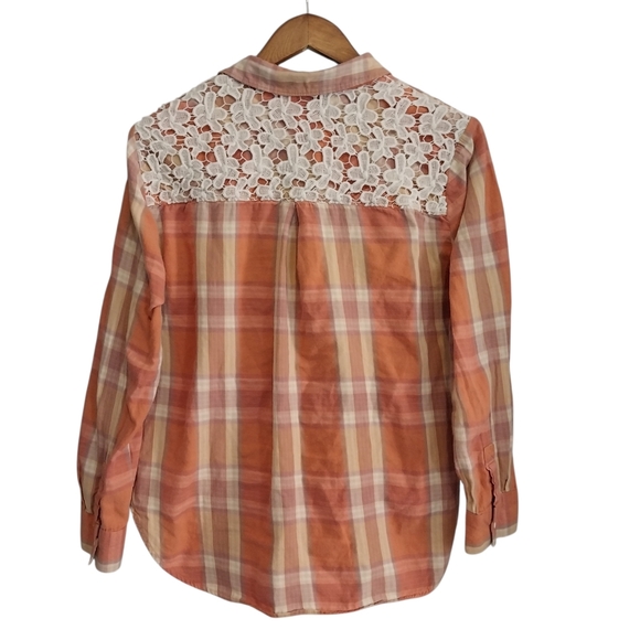Hippie Laundry Size L Crochet Embellished Plaid Button Cowgirl Long Sleeve Shirt - Picture 10 of 11